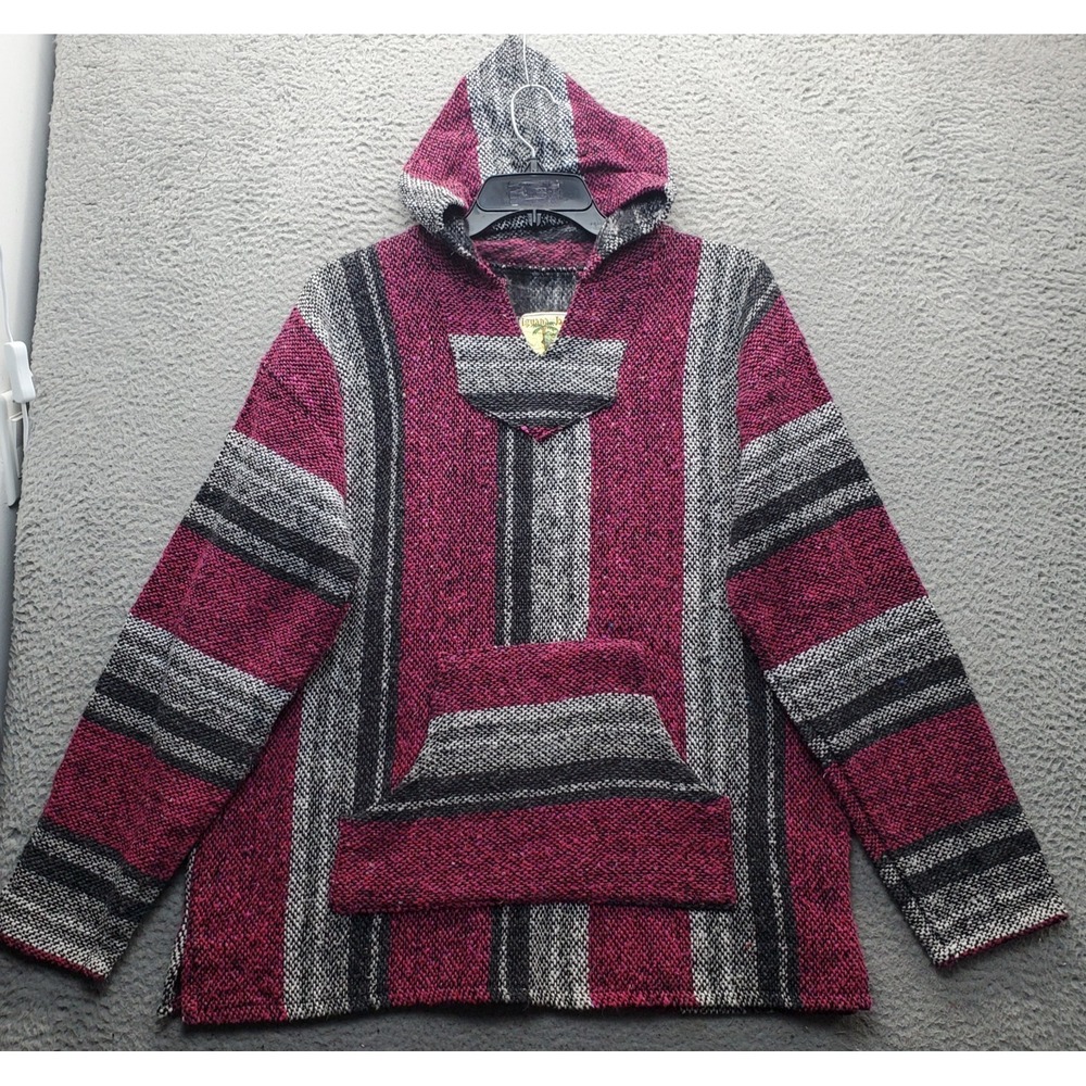 Iguana Jack Baja Surf Drug Rug Hoodie Mens XL Multi Striped Knitted Pullover